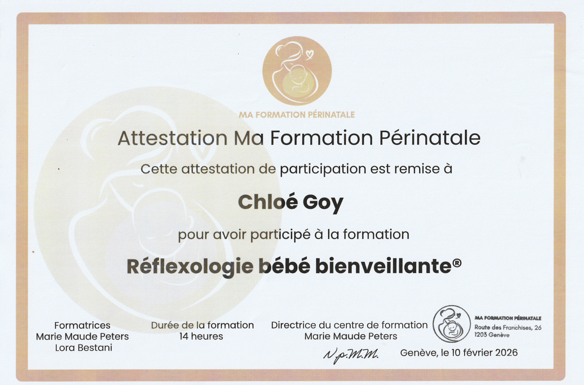Attestation Ma formation périnatale - Chloé Goy
